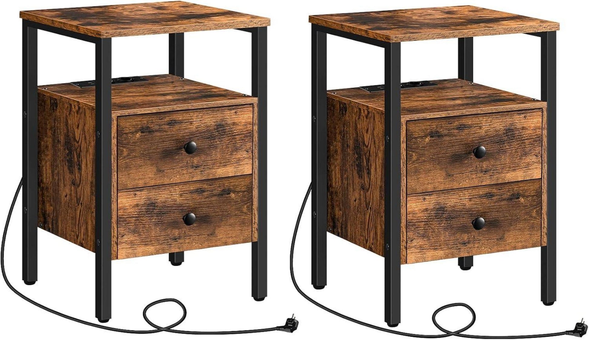 Nachttische mit Ladestation und Schubladen 2er Set Vintage Sofa