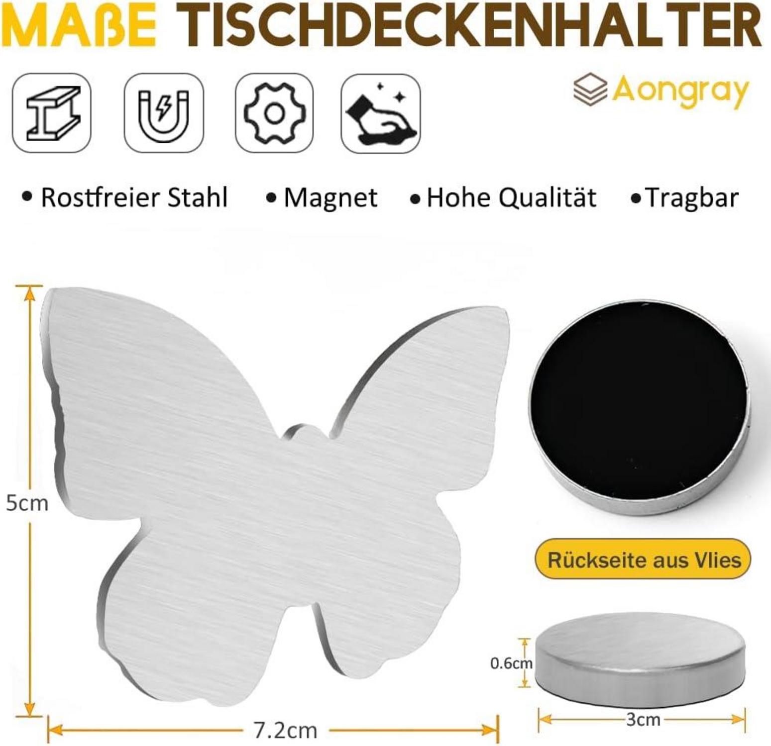 8er Set Schmetterling Tischdeckenbeschwerer Edelstahl Magnet