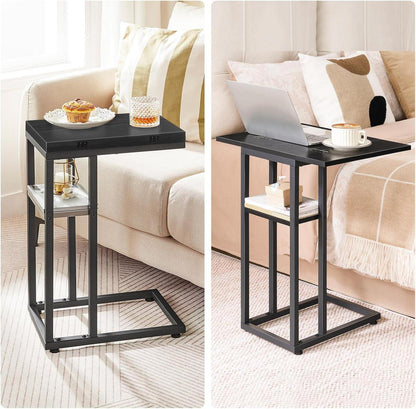 HOOBRO C-Form Beistelltisch Klappbarer Sofatisch Schwarz mit Lagerregal