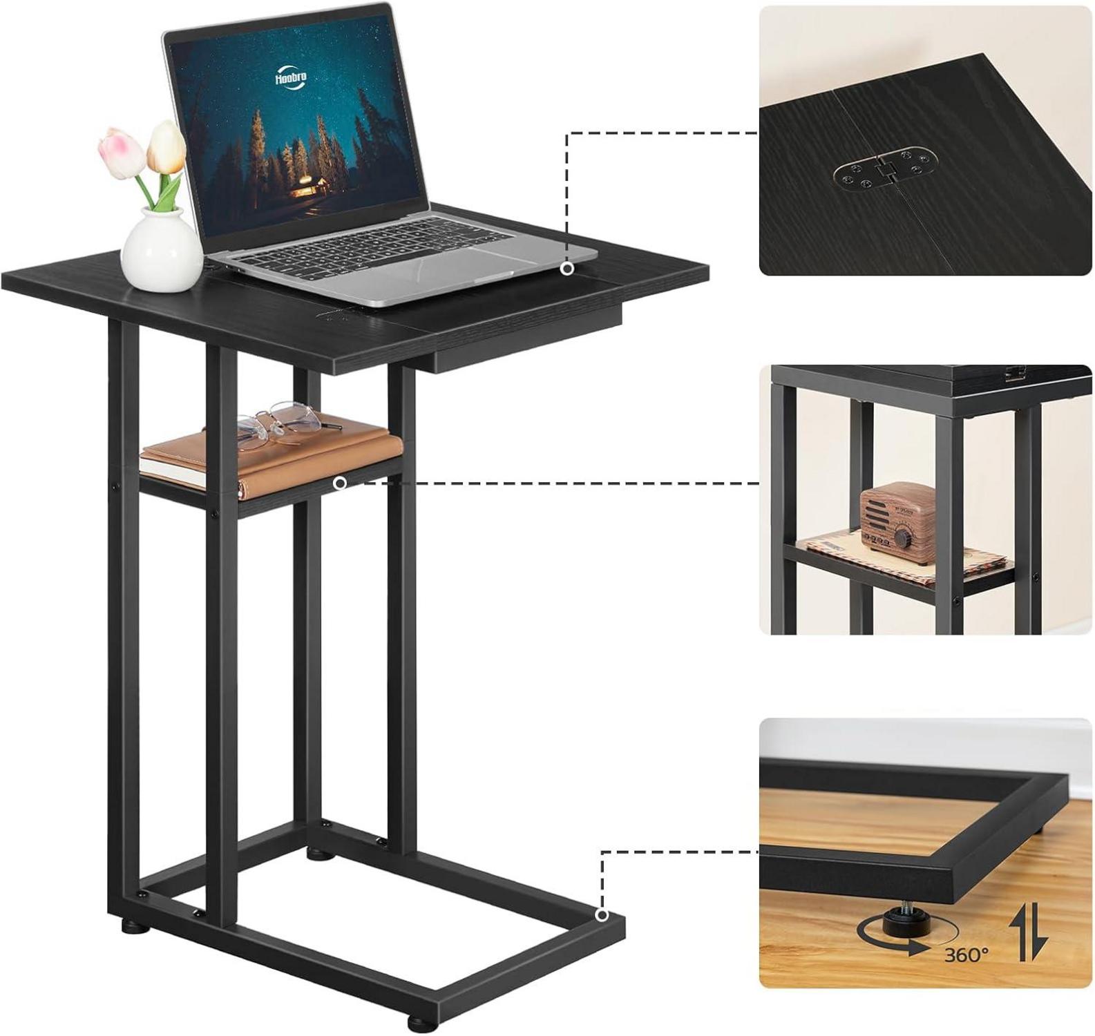 Hoobro C-Form Beistelltisch Schwarz Klappbarer Sofatisch