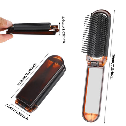 Faltbare Mini Haarbürste mit Spiegel für Frauen und Mädchen
