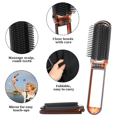Klapp Haar Kamm Spiegel Reise Mini Haarbürste Bernstein