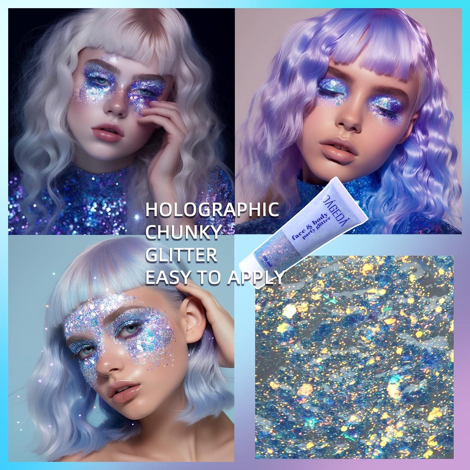 Body Glitter Gel Sequins Shimmer Eyeshadow Holographic Festival Makeup