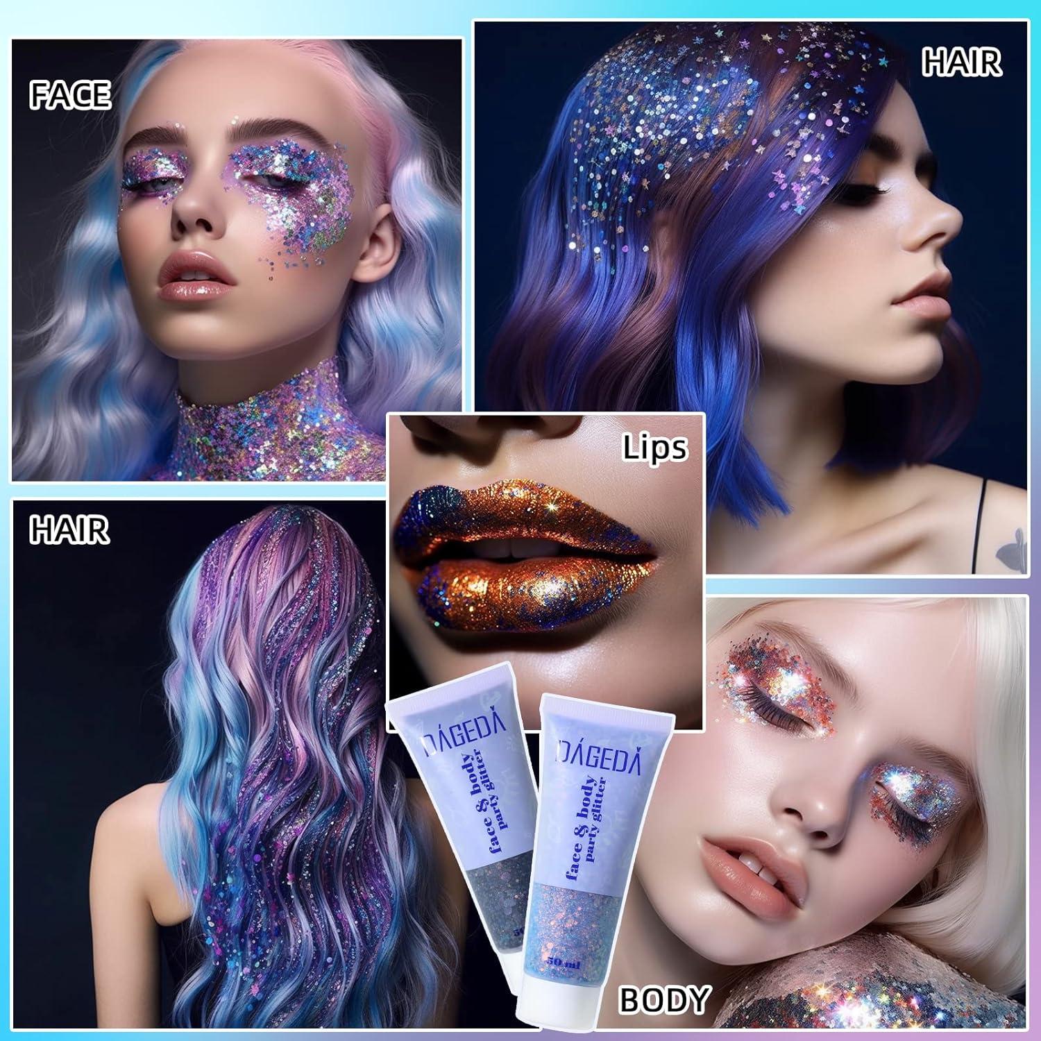 Prreal Body Glitter Gel 50ml Holographic Sequin Shimmer Makeup Blue Purple