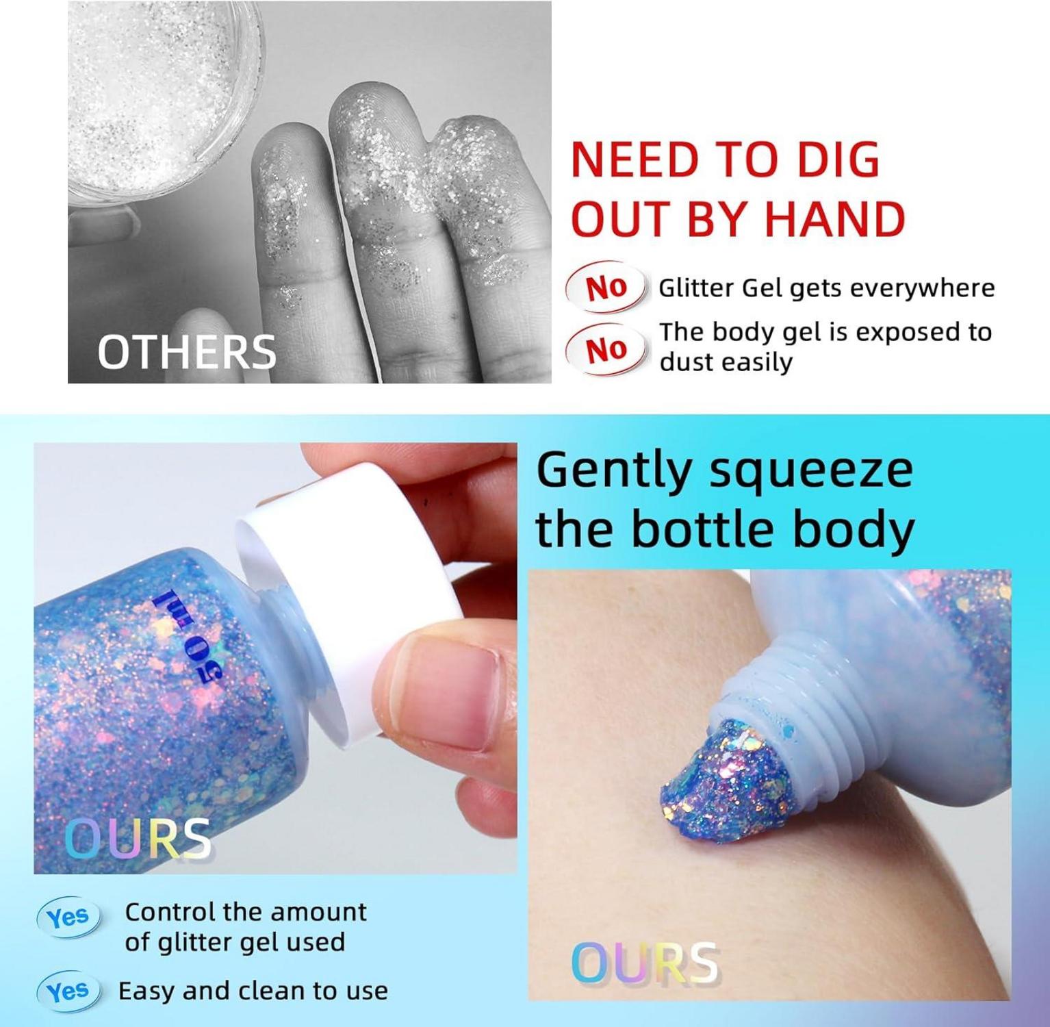 Body Glitter Gel 50ml, Face Sequins Shimmer Liquid Holographic Festival Makeup