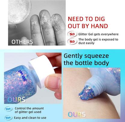 Body Glitter Gel 50ml, Face Sequins Shimmer Liquid Holographic Festival Makeup