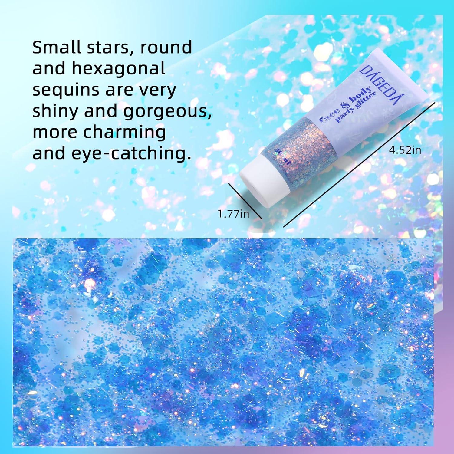 Body Glitter Gel 50ml, Face Sequins Shimmer Liquid Holographic Festival Makeup