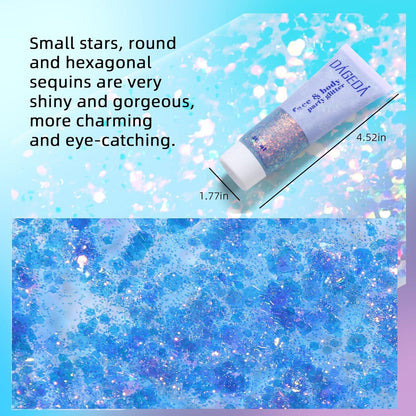 Body Glitter Gel 50ml, Face Sequins Shimmer Liquid Holographic Festival Makeup
