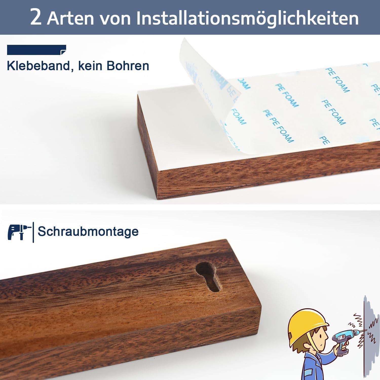 Messerhalter magnetisch Walnussholz 40cm 2 Haken Magnetleiste selbstklebend