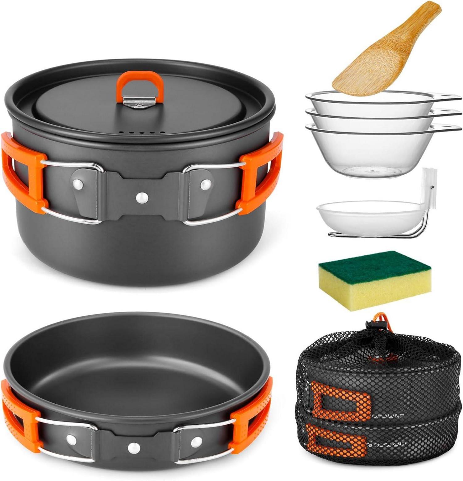 Camping Kochgeschirr Set 9-teilig Outdoor Geschirr Topf Pfanne