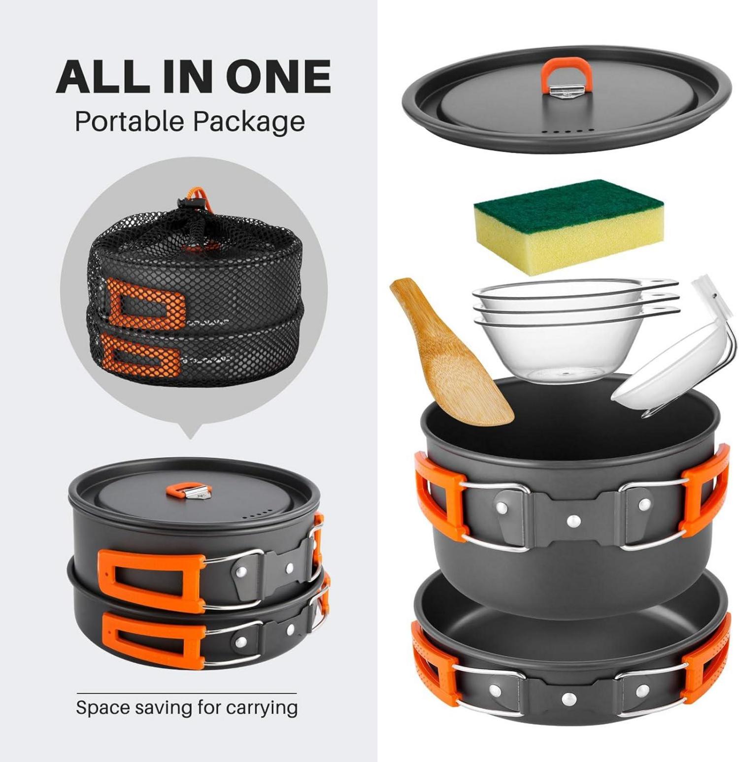 Odoland Camping Kochgeschirr Set | 9-Teilig Outdoor Geschirr
