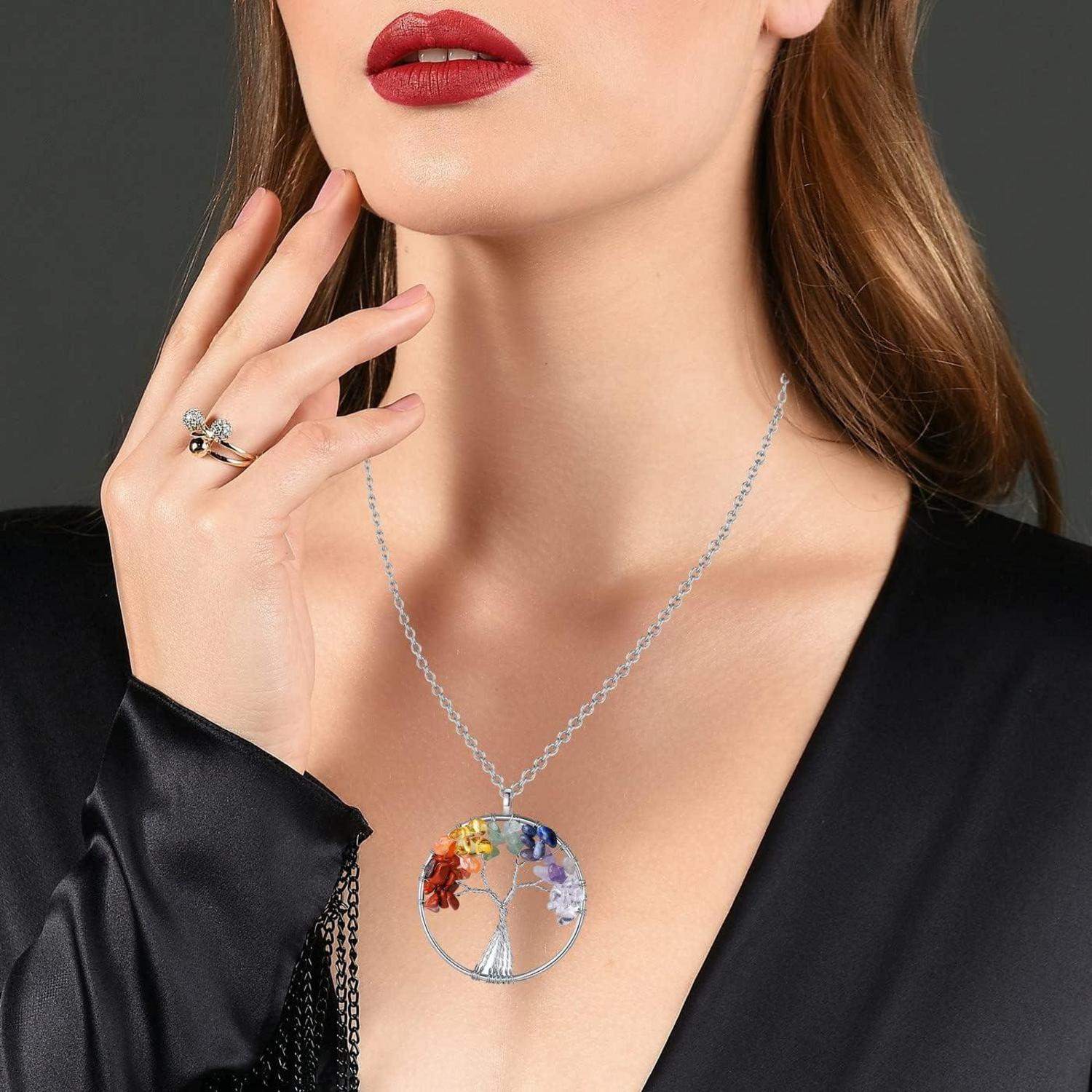 Kristall Halsketten Set Evil Eye Vintage Mond Sonne Baum Lebens