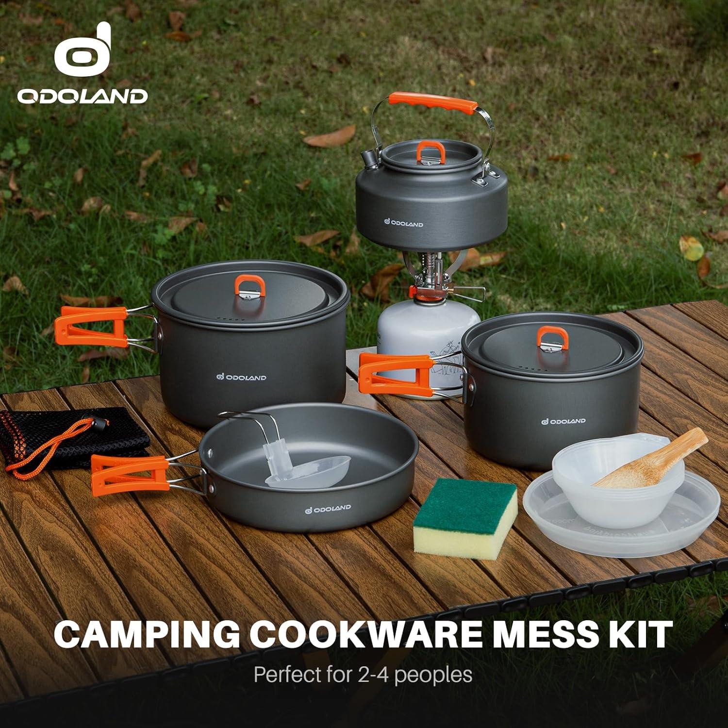 Odoland Camping Kochgeschirr Set 15-teilig Aluminium Outdoor