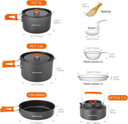 Camping Geschirr Set 15-teilig Outdoor Kochgeschirr Bratpfanne