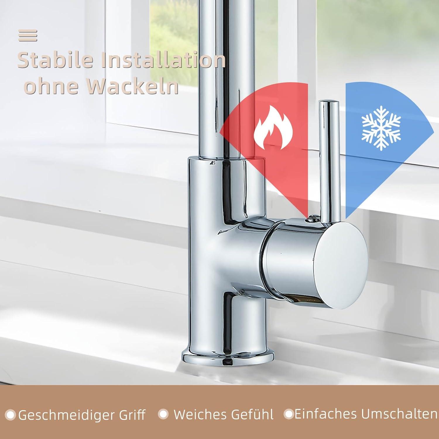 Küchenarmatur mit Brause ausziehbar 360° schwenkbar Edelstahl Mischbatterie Galvanik