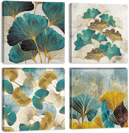 4 Teilig Leinwandbilder Ginkgo Biloba Blätter 30x30cm Wandbild