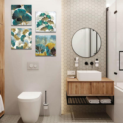 Leinwandbild Ginkgo Biloba Blätter 4-teilig 30x30 cm - Moderne Wanddekoration