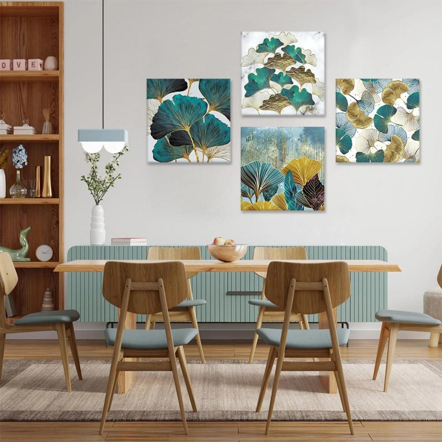 4er Set Leinwandbilder Ginkgo Biloba Blätter Kunstdruck - Moderne