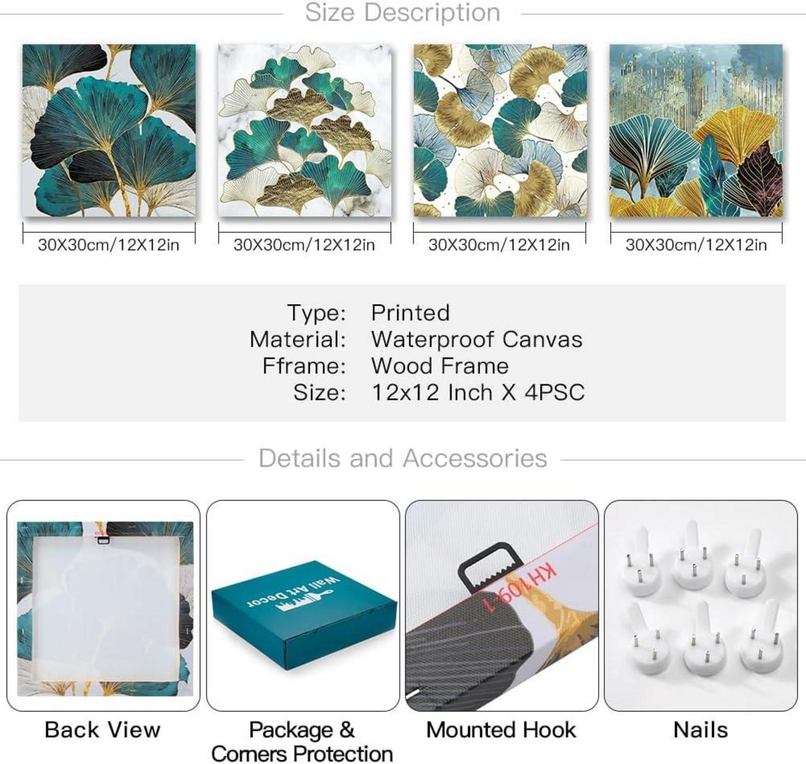 Leinwandbilder Ginkgo Biloba Blätter Kunstdruck Moderne Deko 4-teilig