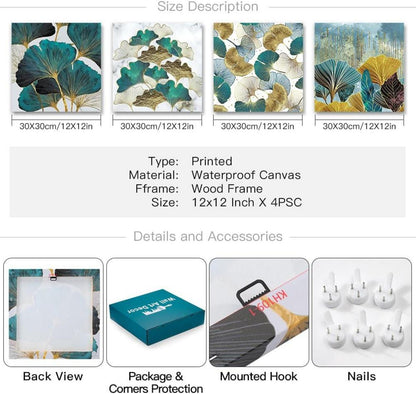 Leinwandbilder Ginkgo Biloba Blätter Kunstdruck Moderne Deko 4-teilig