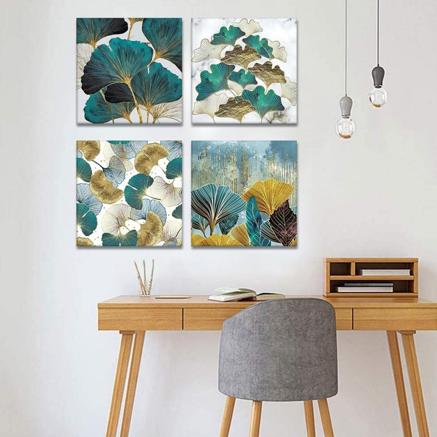 Leinwandbild Ginkgo Biloba Blätter 4-teilig 30x30 cm - Moderne Wanddekoration