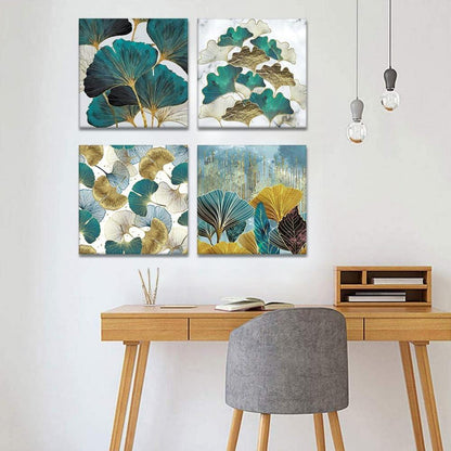 Leinwandbild Ginkgo Biloba Blätter 4-teilig 30x30 cm - Moderne Wanddekoration