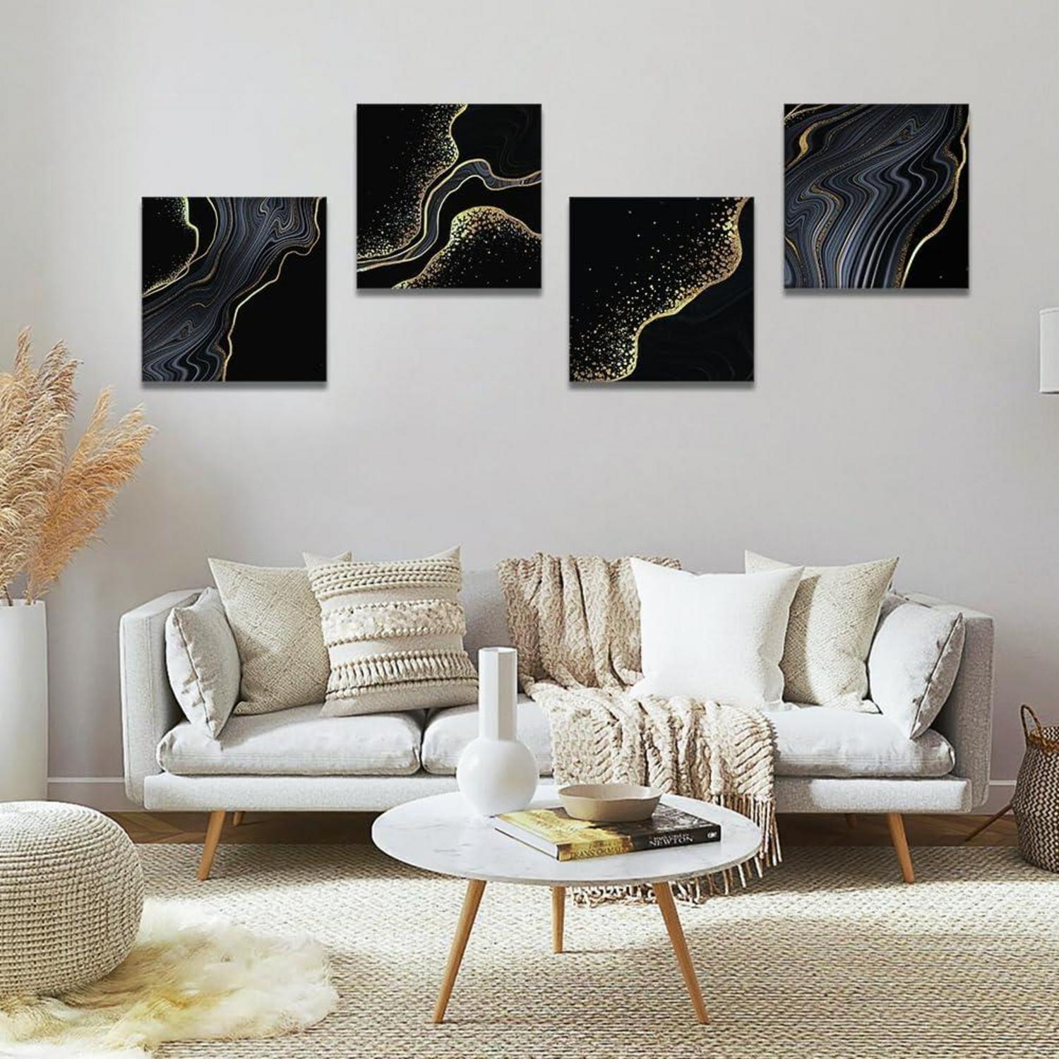 Moderne Leinwandbilder Marmor Schwarz Gold 30x30cm