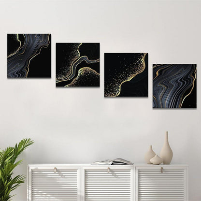 Moderne Leinwandbilder Marmor Schwarz Gold 30x30cm - 4-teilig