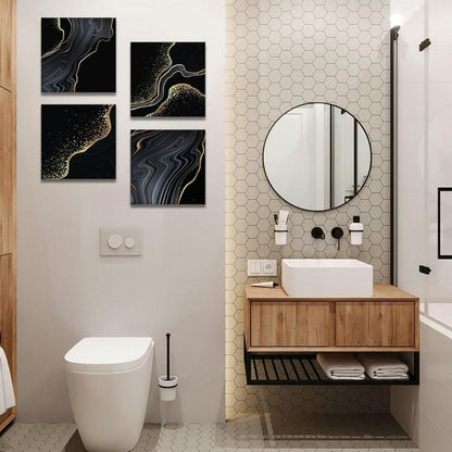 Artscope Leinwandbilder Marmor Schwarz Gold Wandbild 30x30 cm 4-teilig