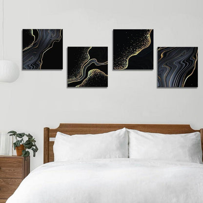 Leinwandbilder Marmor Schwarz Gold 4-teilig 30x30cm Wanddekoration