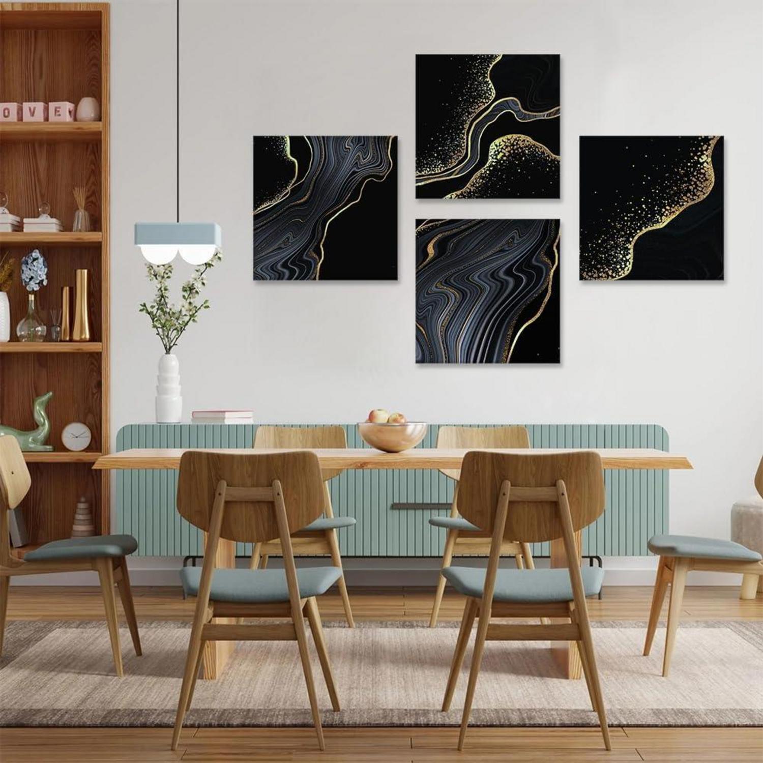 4-teilig Leinwandbilder Marmor Schwarz Gold Kunstdruck 30x30cm