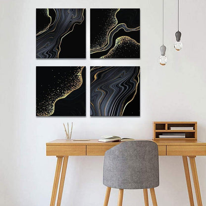 Artscope Leinwandbilder Marmor Schwarz Gold Wandbild 30x30 cm 4-teilig
