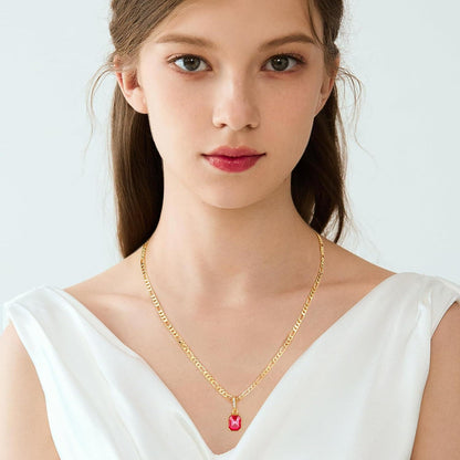 Goldene Geschichtet Halsketten Kristall Anhänger 18K Vergoldet Neonpink