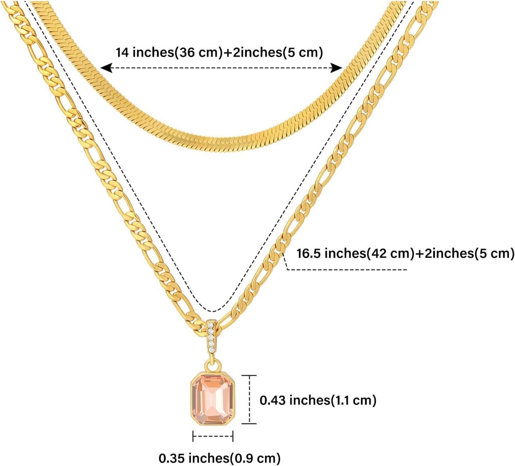 Goldene Geschichtet Ketten Halskette Kristall Anhänger 18K