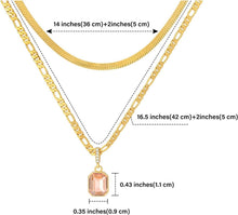 Goldene Geschichtet Ketten Halskette Kristall Anhänger 18K