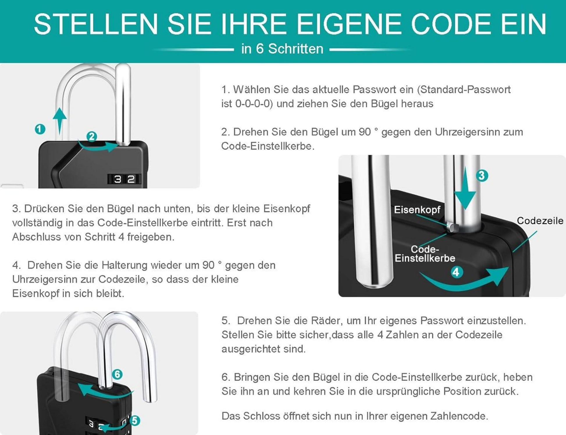 ZHEGE Zahlenschloss Vorhängeschloss 4 Stellig wetterfest Schule Fitnessstudio