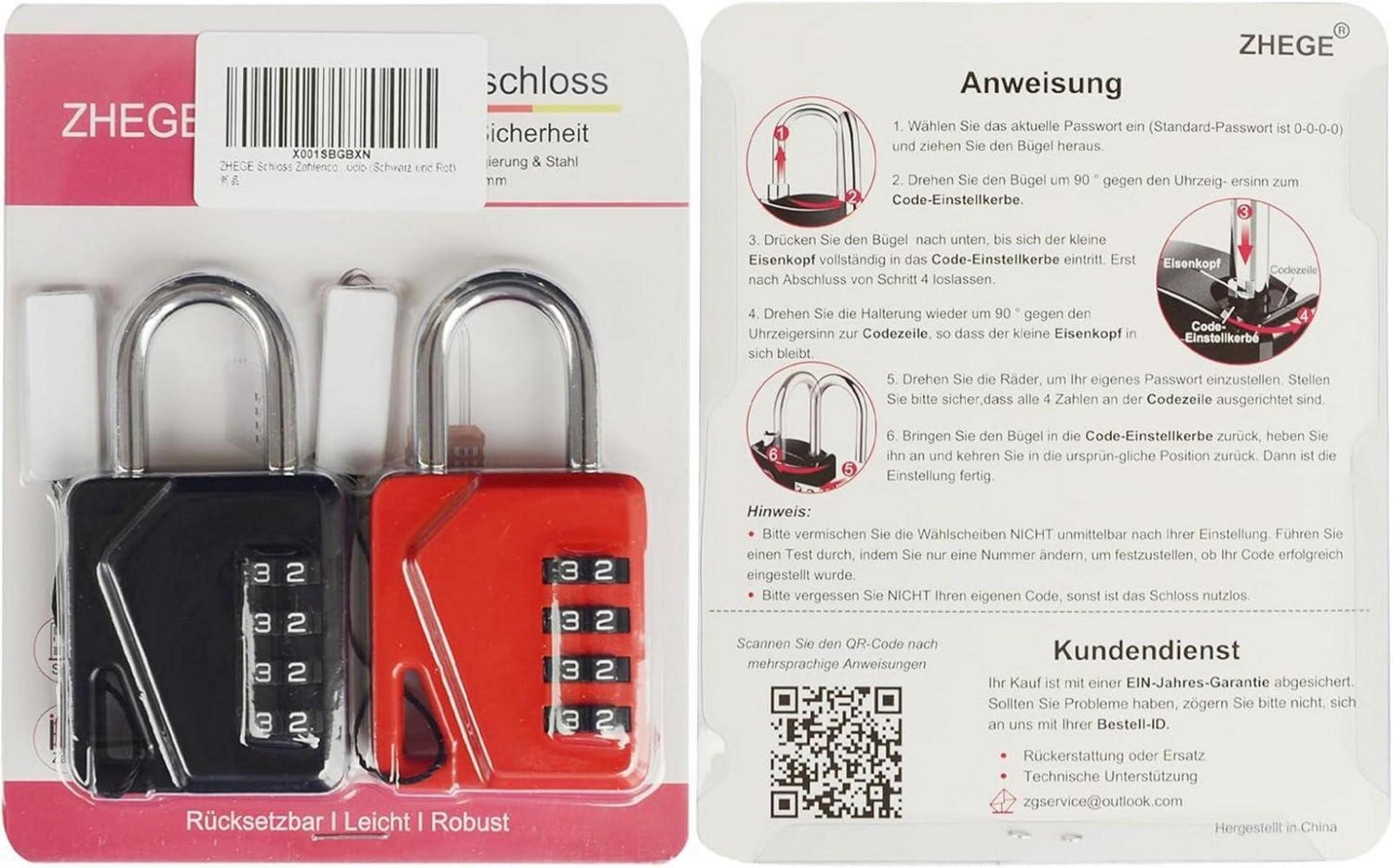 ZHEGE Zahlenschloss Vorhängeschloss 4 Stellig für Fitnessstudio, Schule, Schuppen 2 Stück