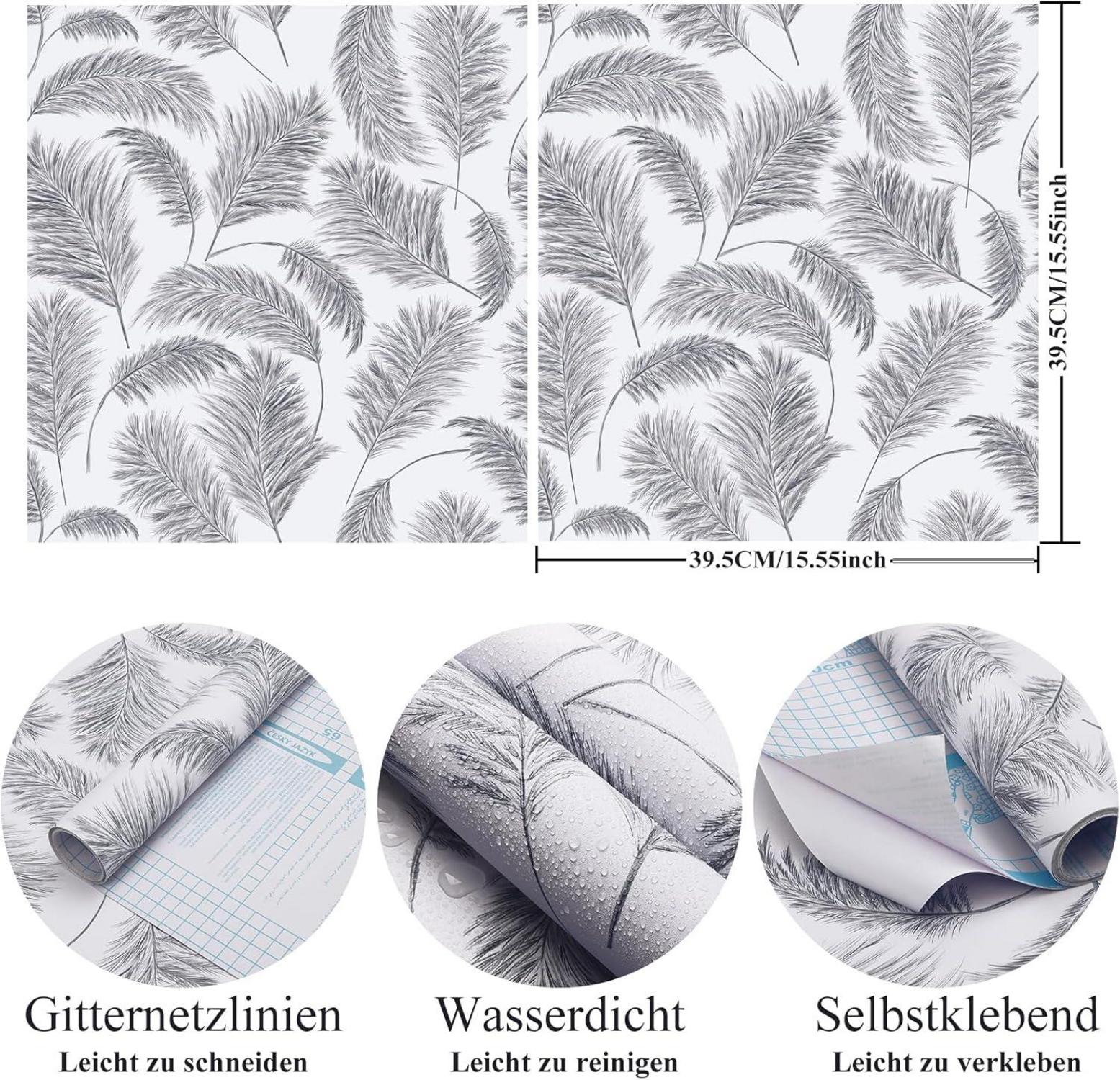 Selbstklebende Tapete Grau Blatt 39×300cm Vinyl Möbelfolie