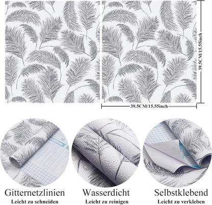Selbstklebende Tapete Grau Blatt 39×300cm Vinyl Möbelfolie