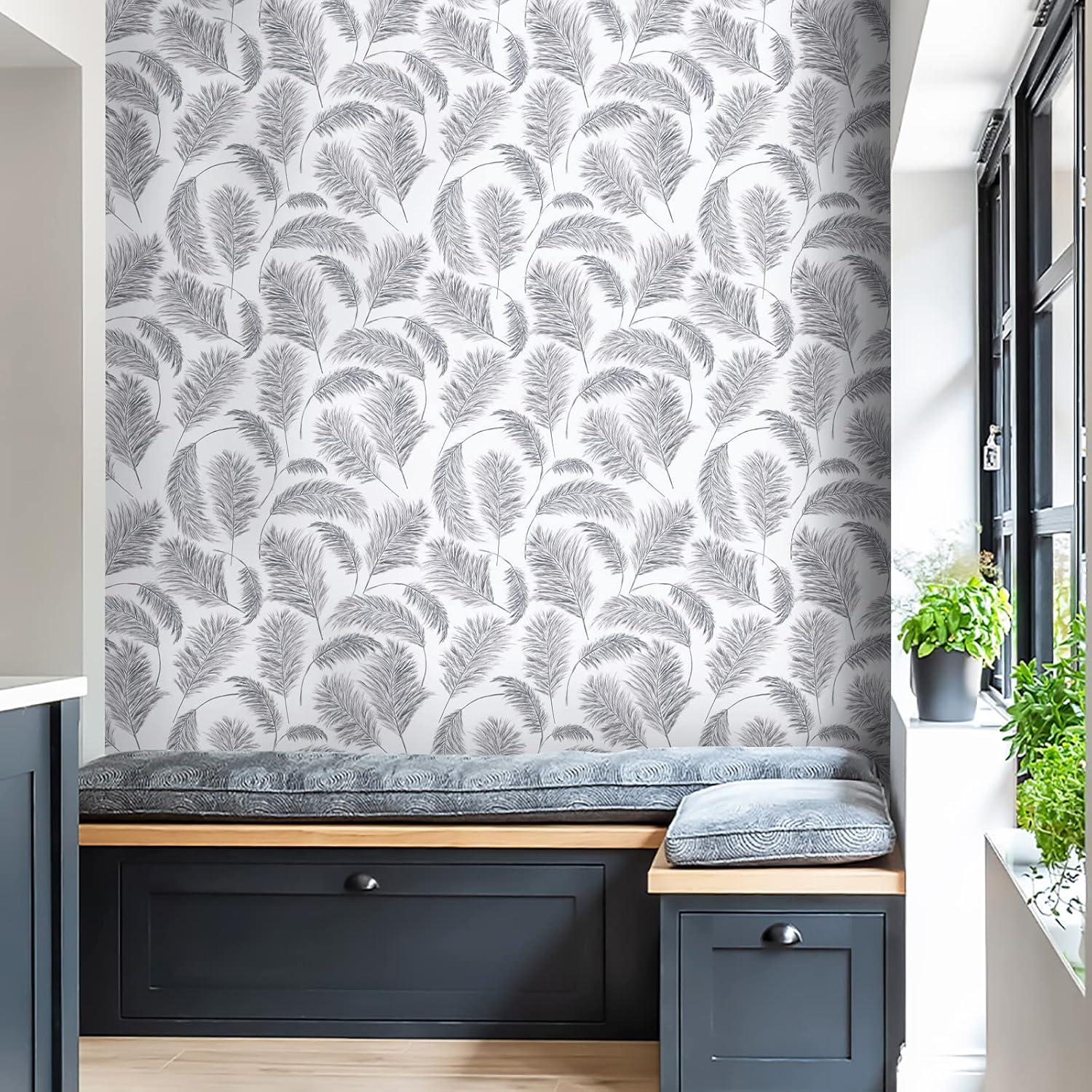 Selbstklebende Tapete Blatt 39×300cm Grau Vinyl Wohnzimmer
