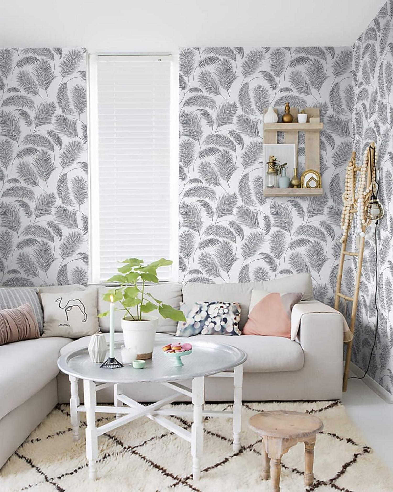 Selbstklebende Tapete Grau Blatt 39×300cm Vinyl Wandverkleidung Möbelfolie