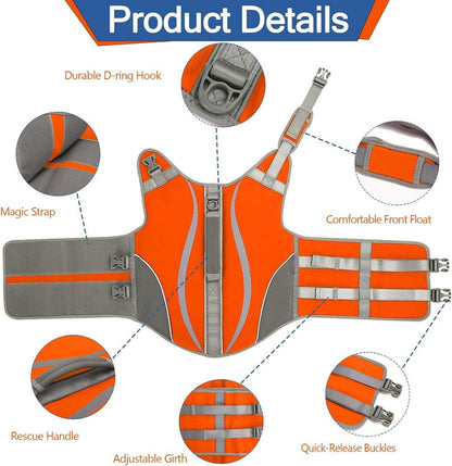 Schwimmweste Hund Neopren Klettverschluss Orange Einstellbar