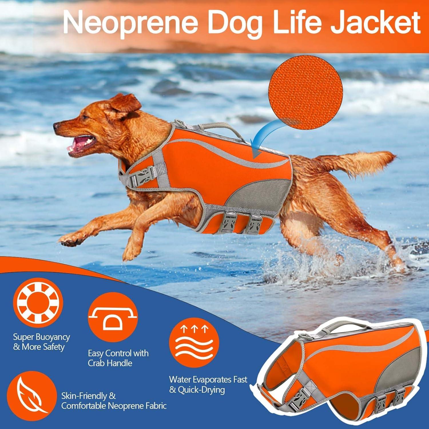 Schwimmweste für Hunde Neopren-Rettungsweste Haifisch Orange