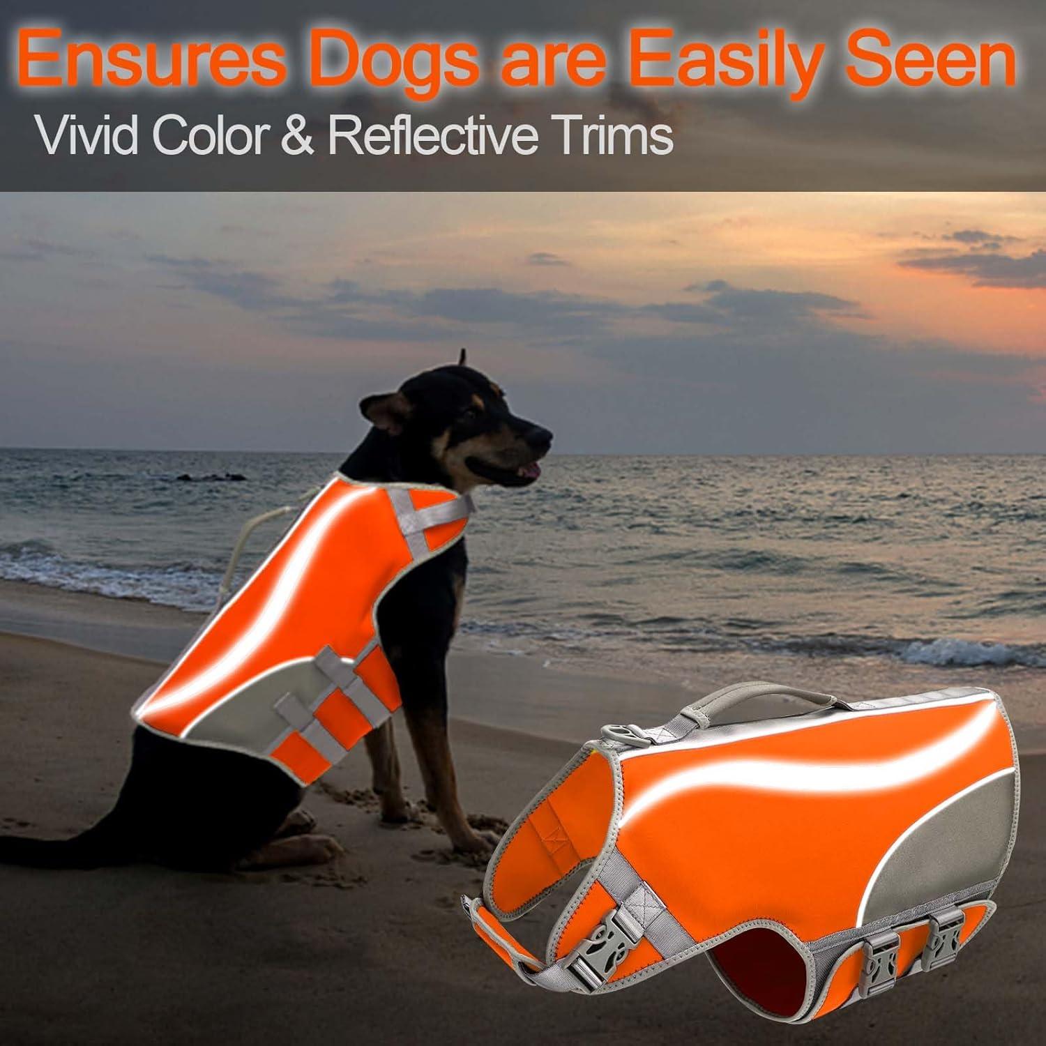 Schwimmweste für Hunde Orange Neopren mit Auftrieb & Haifisch-Design