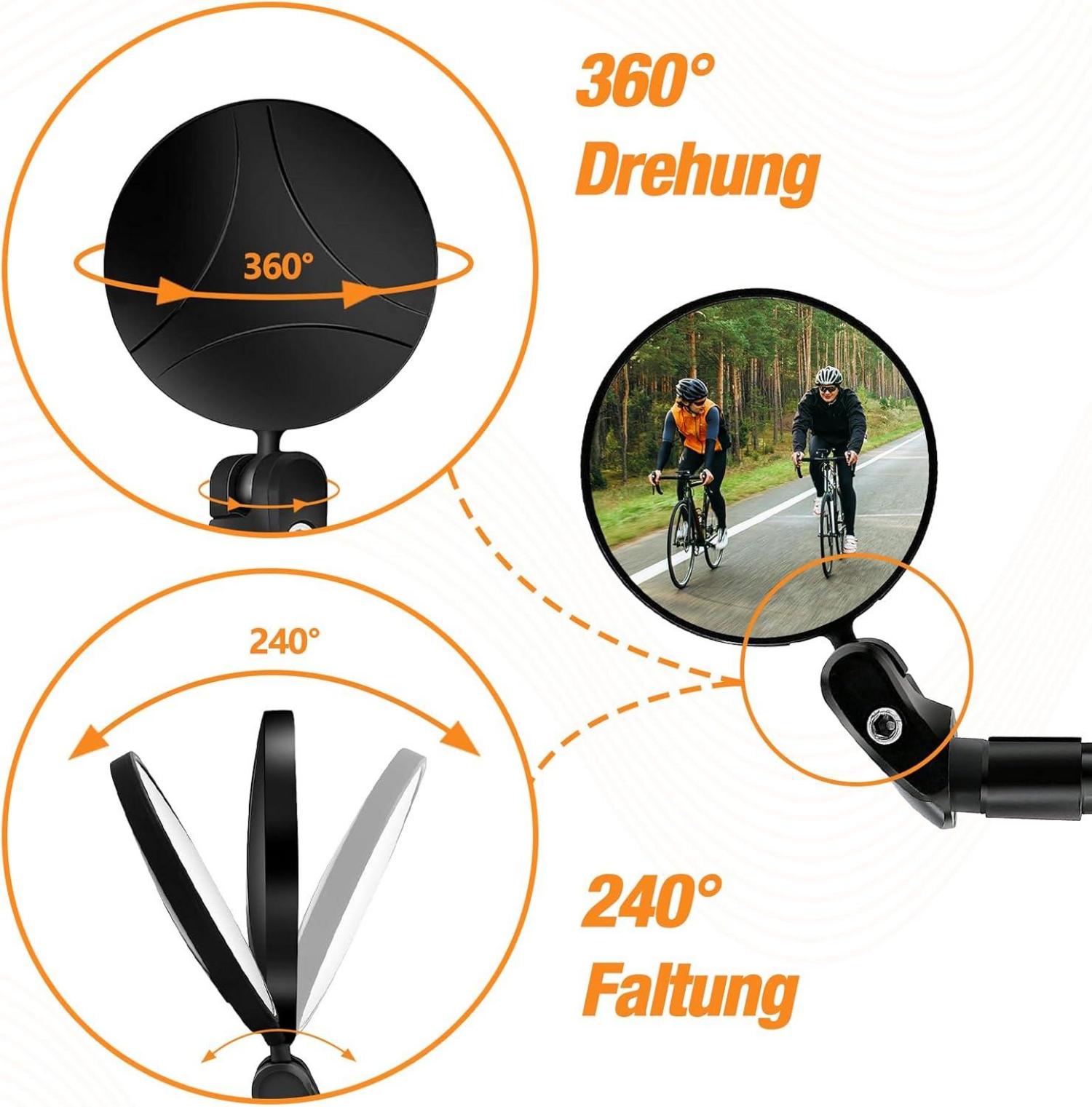 Fahrradspiegel 360°Drehbar Klappbar 17.4-22mm Lenker Universal Weitwinkel 2 Stück