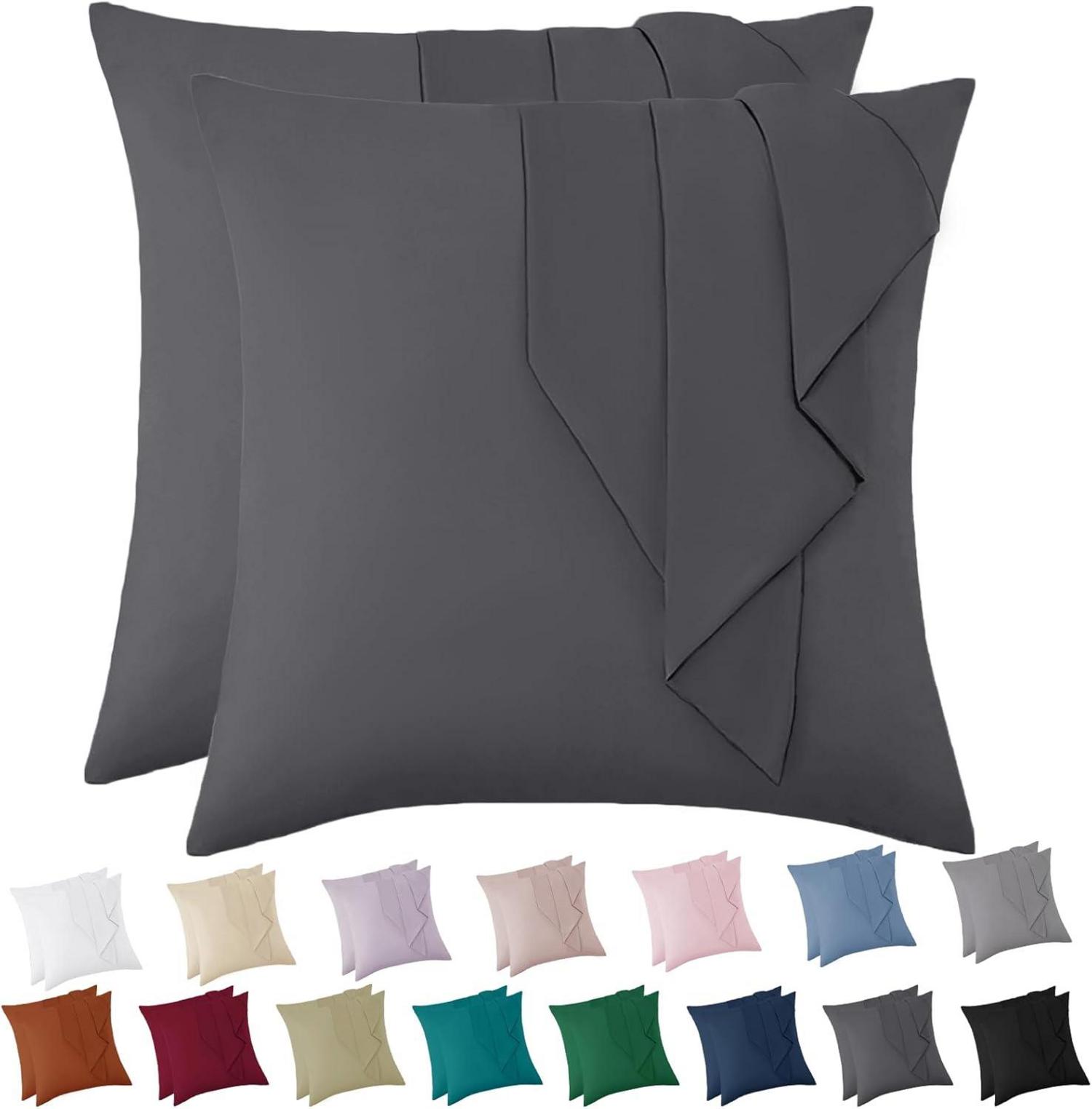 Kissenbezug Set Mikrofaser Anthrazit 80x80 Weich hypoallergen