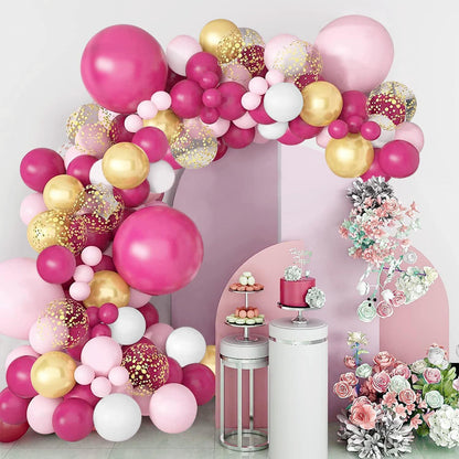DIY Luftballon Girlande Rosa Weiß Gold, 127 Stück für
