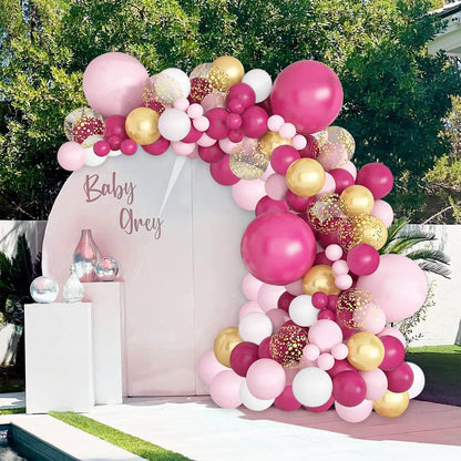 Luftballon Girlande Set Rosa Weiß Gold Konfetti - 127 Stück