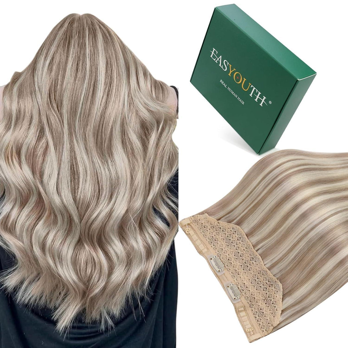 Remy Draht-Extension Ash Brown Mix Platin Blonde 45cm