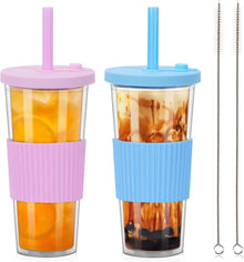 Bubble Tea Becher 24oz mit Deckel und Strohhalm 2er Set